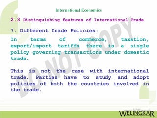 Trade Features Characteristic Features of International Trade | PDF