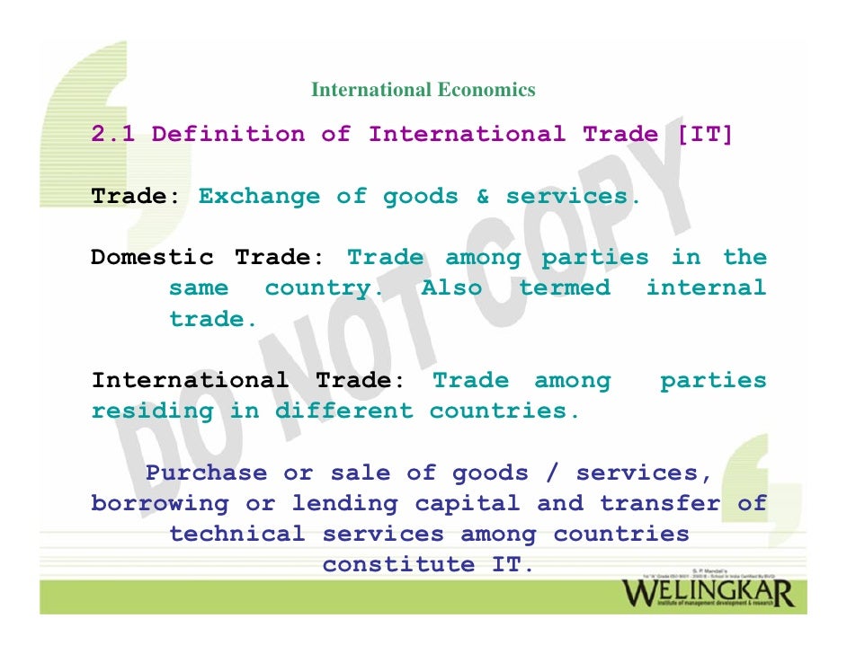 Characteristic Features of International Trade