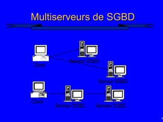 48
Multiserveurs de SGBD
Multiserveurs de SGBD
Serveur SGBD
Serveur SGBD
Client
Serveur SGBD Serveur SGBD
Client
 