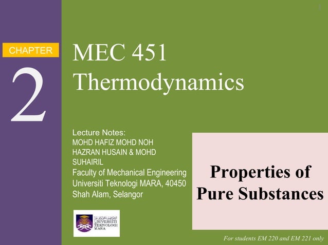Thermodynamic Chapter 2 Properties Of Pure Substances