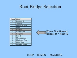 CCNP BCMSN Module 310/76
Root Bridge Selection
When First Booted:
Bridge ID = Root ID
 