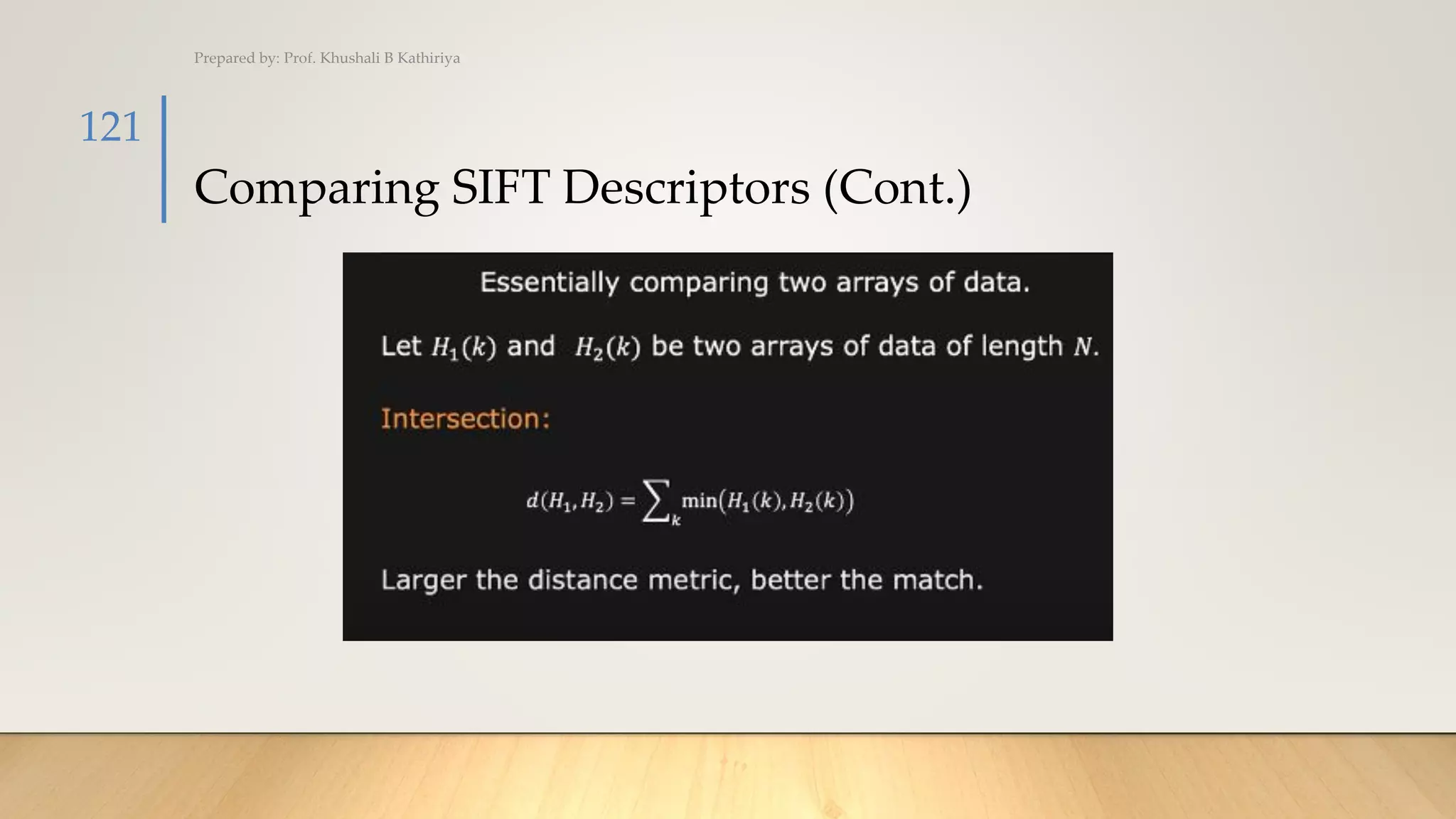 Comparing SIFT Descriptors (Cont.)
Prepared by: Prof. Khushali B Kathiriya
121
 