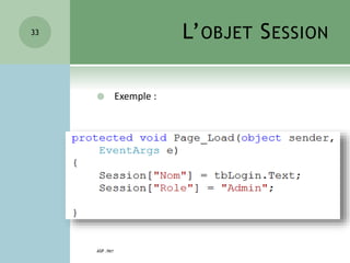 L’OBJET SESSION
 Exemple :
ASP .NET
33
 
