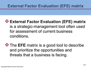 External Factor Evaluation (EFE) matrix
External Factor Evaluation (EFE) matrix
is a strategic-management tool often used...