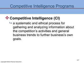 Competitive Intelligence Programs
Competitive Intelligence (CI)
 a systematic and ethical process for
gathering and anal...