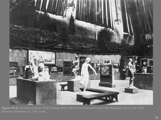 Figure 35-32  Installation photo of the Armory Show, New York National Guard’s 69th Regiment, New York, 1913. Museum of Modern Art, New York.  