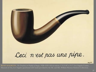 RENÉ MAGRITTE ,  The Treachery (or Perfidy) of Images,  1928–1929. Oil on canvas, 1’ 11 5/8” x 3’ 1”. Los Angeles County Museum of Art, Los Angeles (purchased with funds provided by the Mr. and Mrs. William Preston Harrison Collection).  