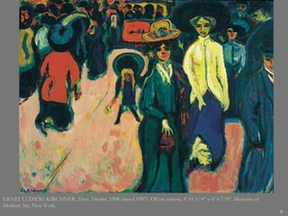 ERNST LUDWIG KIRCHNER,  Street, Dresden,  1908   (dated 1907). Oil on canvas, 4’ 11 1/4” x 6’ 6 7/8”. Museum of Modern Art, New York. 
