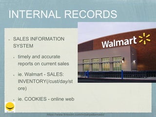 SALES INFORMATION
SYSTEM
timely and accurate
reports on current sales
ie. Walmart - SALES:
INVENTORY(/cust/day/st
ore)
ie. COOKIES - online web
https://www.linkedin.com/in/jiahpellamado/
 