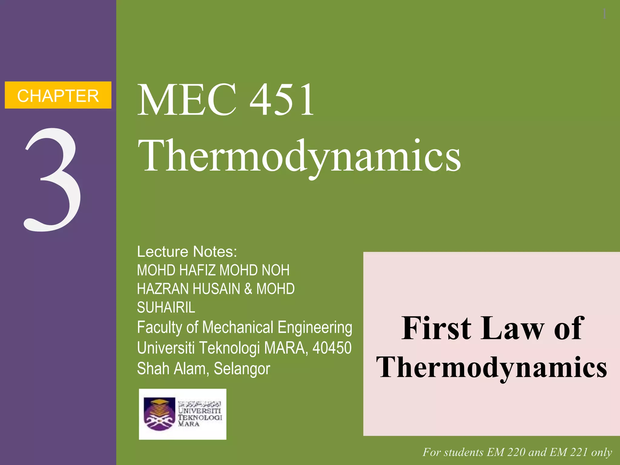 Thermodynamic Chapter 3 First Law Of Thermodynamics | PPT