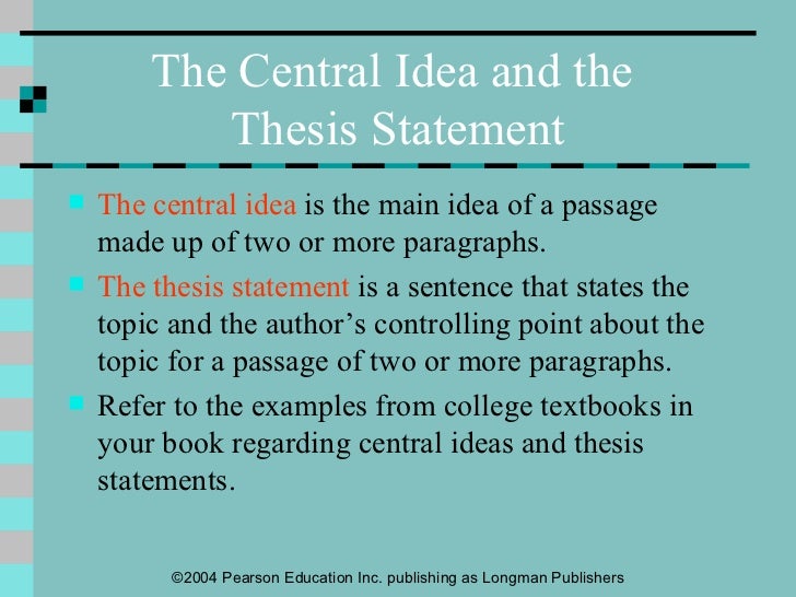 thesis vs central idea