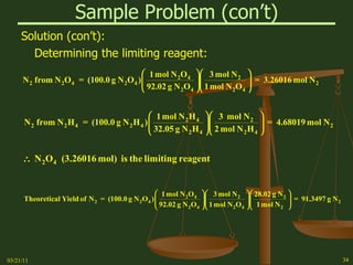 Sample Problem (con’t) Solution (con’t):  Determining the limiting reagent: 03/21/11 