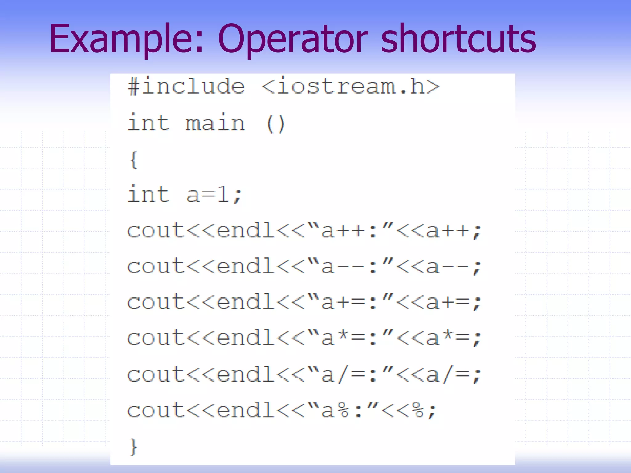 Example: Operator shortcuts
 