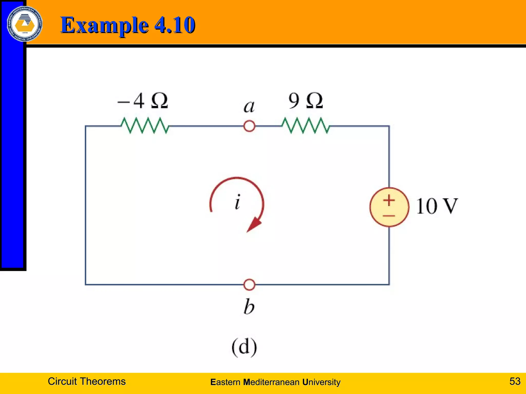 Example 4.10Example 4.10
Circuit TheoremsCircuit Theorems 5353EEasternastern MMediterraneanediterranean UUniversityniversity
 