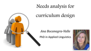 Needs analysis for
curriculum design
Ana Bocanegra-Valle
PhD in Applied Linguistics
 