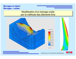 ÉC OLE POLY TEC HNIQUE
FÉDÉRALE D E LAUSANNE
Laboratoire de Constructions Hydrauliques
Barrages en béton
Barrages - voûtes
Modélisation d'un barrage-voûte
par la méthode des éléments finis
Modélisation d'un barrage-voûte
par la méthode des éléments finis
 