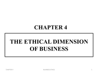 THE ETHICAL DIMENSION
OF BUSINESS
CHAPTER 4 1BUSINESS ETHICS
CHAPTER 4
 
