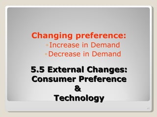 5.5 External Changes:  Consumer Preference  &  Technology Changing preference:   Increase in Demand Decrease in Demand 