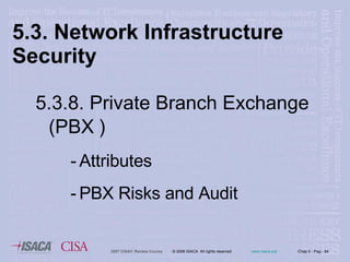 5.3. Network Infrastructure  Security 5.3.8. Private Branch Exchange  ( PBX   ) Attributes PBX Risks and Audit 