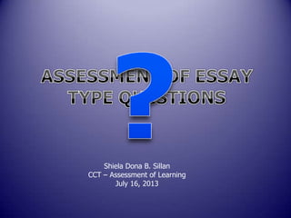 Shiela Dona B. Sillan
CCT – Assessment of Learning
July 16, 2013
 