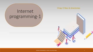 Internet
programming-1
MONICA DESHMANE(H.V.DESAI COLLEGE,PUNE) 1
Chap 5 files & directories
 