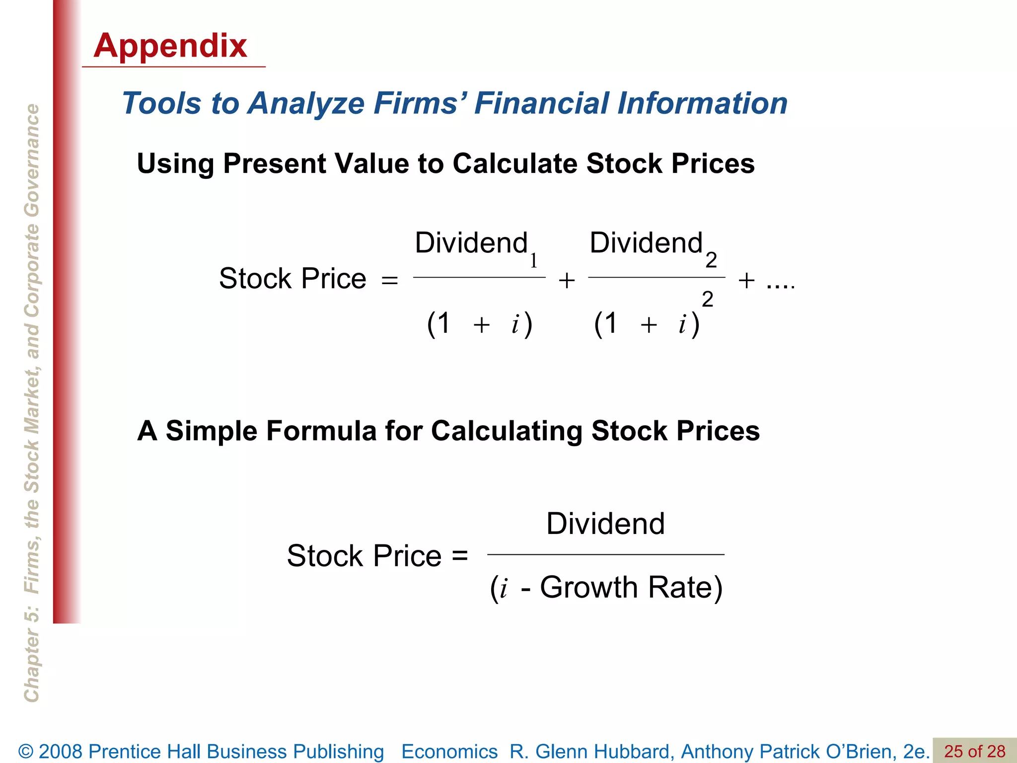 Tools to Analyze Firms’ Financial Information Using Present Value to Calculate Stock Prices A Simple Formula for Calculating Stock Prices Appendix 