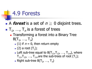 Transforming a forest into a Binary Tree
Root(T1)
T11,T12, T13
B(T2, T3)
 