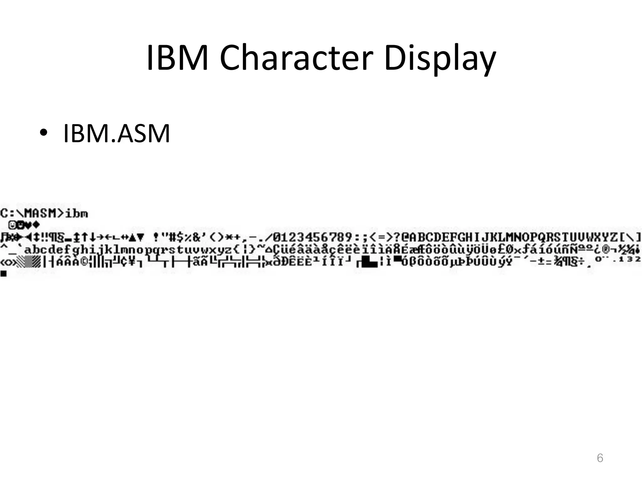 IBM Character Display • IBM.ASM 6 