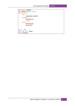 [LES FICHIERS EN PYTHON] ESPRIMS’
Mariem ZAOUALI | Chapitre 6 : Les fichiers en Python 5
 