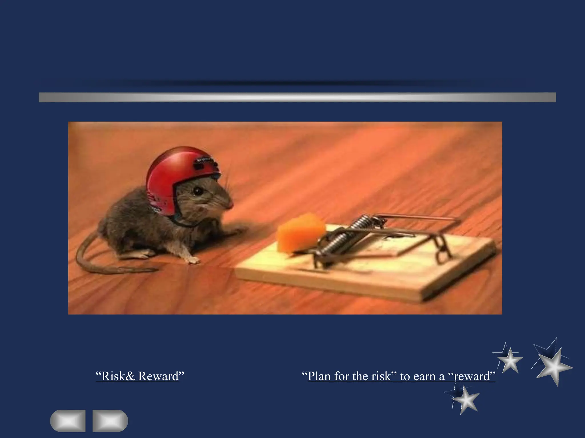 “Risk& Reward” “Plan for the risk” to earn a “reward”
 