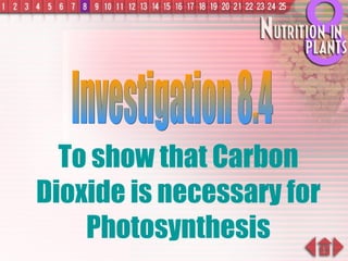 To show that Carbon Dioxide is necessary for Photosynthesis Investigation 8.4 