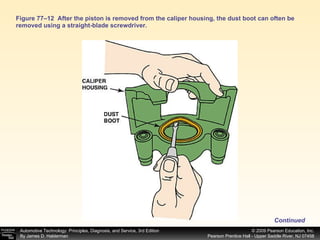 Figure 77–12  After the piston is removed from the caliper housing, the dust boot can often be removed using a straight-blade screwdriver. Continued 