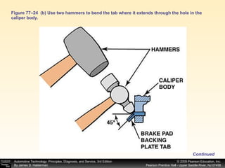 Figure 77–24  (b) Use two hammers to bend the tab where it extends through the hole in the caliper body. Continued 