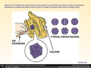 Figure 77–29  Determine which face of the special tool best fits the holes or slots in the piston. Sometimes needle-nose pliers can be used to rotate the piston back into the caliper bore. Continued 