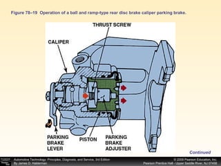 Figure 78–19  Operation of a ball and ramp-type rear disc brake caliper parking brake. Continued 