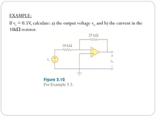 EXAMPLE:
If vi = 0.5V, calculate: a) the output voltage vo and b) the current in the
10k resistor.
 