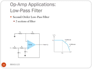 Op-Amp Applications:
Low-Pass Filter
 Second-Order Low-Pass Filter
 2 sections of filter
BEKG1123
48
 