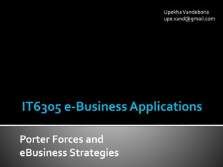 Porter Forces and
eBusiness Strategies
UpekhaVandebona
upe.vand@gmail.com
 