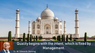 Quality begins with the intent, which is fixed by
Management.
Dr. W. Edwards Deming
 