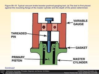 Figure 80–18  Typical vacuum brake booster pushrod gauging tool. (a) The tool is first placed against the mounting flange of the master cylinder and the depth of the piston determined.  Continued 