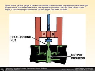 Figure 80–18  (b) The gauge is then turned upside down and used to gauge the pushrod length. Some vacuum brake boosters do not use adjustable pushrods. If found to be the incorrect length, a replacement pushrod of the correct length should be installed. 