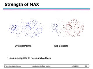 Strength of MAX Original Points Less susceptible to noise and outliers Two Clusters 