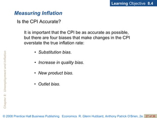 Measuring Inflation Learning  Objective  8.4 Is the CPI Accurate? •  Substitution bias. •  Increase in quality bias. •  Outlet bias. •  New product bias. It is important that the CPI be as accurate as possible, but there are four biases that make changes in the CPI overstate the true inflation rate: 