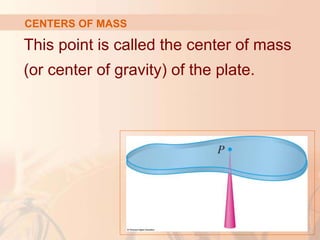 This point is called the center of mass
(or center of gravity) of the plate.
CENTERS OF MASS
 