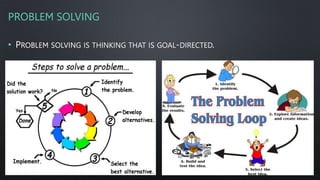 PROBLEM SOLVING
• PROBLEM SOLVING IS THINKING THAT IS GOAL-DIRECTED.
 