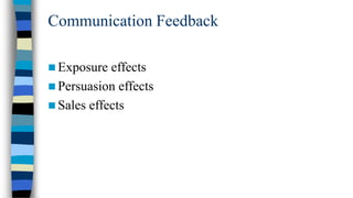 Communication Feedback
 Exposure

effects
 Persuasion effects
 Sales effects

 