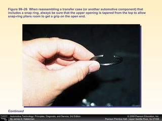 Figure 99–26  When reassembling a transfer case (or another automotive component) that includes a snap ring, always be sure that the upper opening is tapered from the top to allow snap-ring pliers room to get a grip on the open end. Continued 