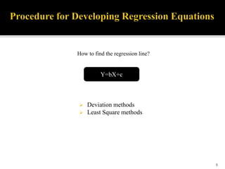  Deviation methods
 Least Square methods
How to find the regression line?
Y=bX+c
9
 
