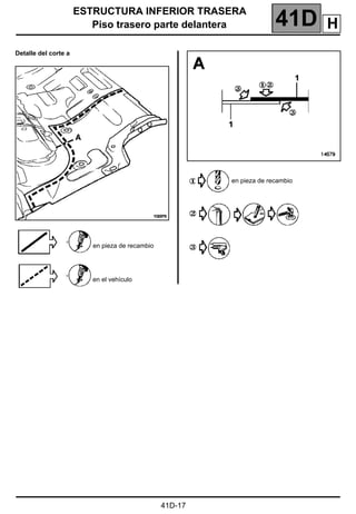 ESTRUCTURA INFERIOR TRASERA
Piso trasero parte delantera 41D
41D-17
Detalle del corte a
en pieza de recambio
en el vehículo
en pieza de recambio
H
 