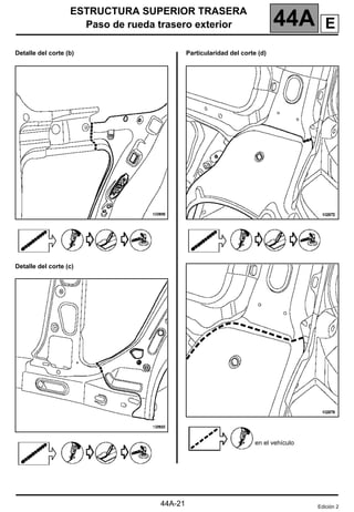 ESTRUCTURA SUPERIOR TRASERA
Paso de rueda trasero exterior 44A
44A-21
Detalle del corte (b)
Detalle del corte (c)
Particularidad del corte (d)
en el vehículo
Edición 2
E
 